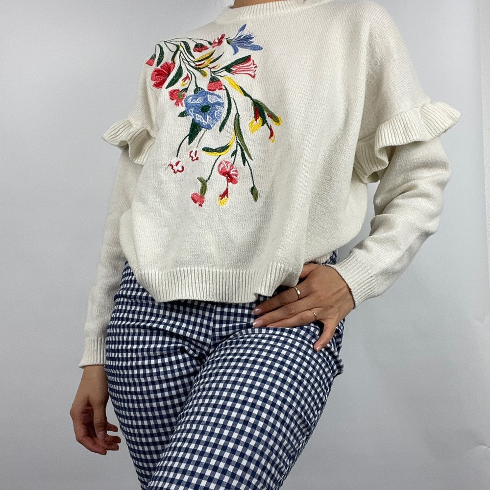 Ivory Cream Embroidered Sweater Top